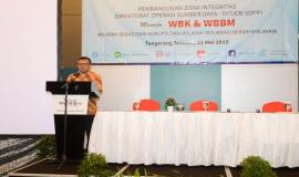 Sambutan dan pembukaan secara resmi oleh Direktur Operasi Sumber Daya Dwi Handoko pada kegiatan Temu Mitra Pelayanan Perizinan SFR dan SOR di Banten (21/5).