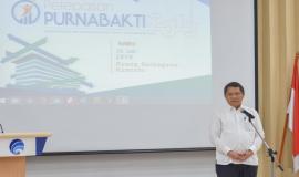 Menkominfo Rudiantara memberikan sambutan pada acara Pelepasan Purnabakti Kominfo di Jakarta (31/7).