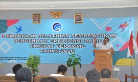 Dirjen SDPPI Ismail memberikan sambutan pada kegiatan Pembukaan Pelatihan Pembentukan Pengendali Frekuensi Radio Tingkat Terampil (11/3).