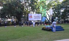 Situasi upacara Hari Kebangkitan Nasional (Harkitnas) ke-112 di Lapangan Anantakupa Kementerian Komunikasi dan Informatika, Jakarta (20/5/2020).