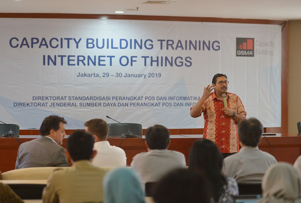 Ilustrasi: Dirjen SDPPI Ismail memberikan sambutan saat membuka Capacity Building IoT yang diselenggarakan Ditjen SDPPI, Kemkominfo bersama GSMA di Jakarta, Selasa (29/1/2019).